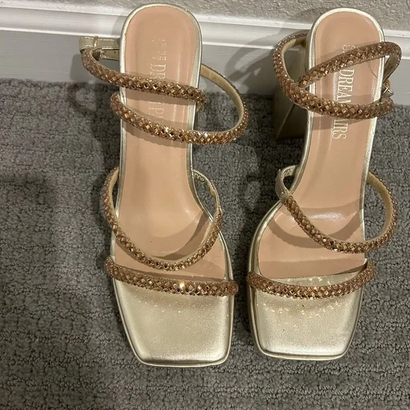 Gold Strappy Women's Sandals - Picture 2 of 9